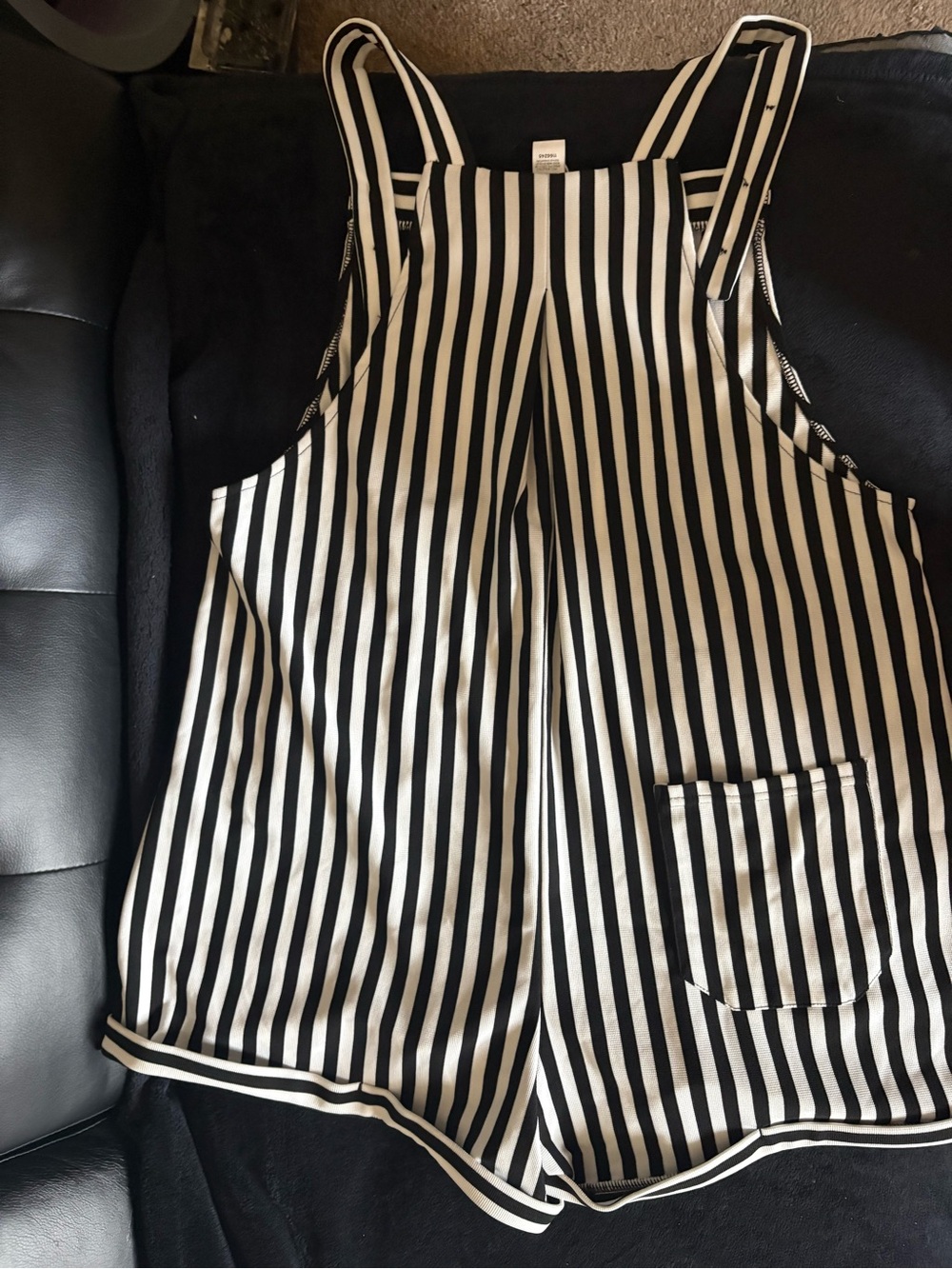 HALARA Black & White Vertical Stripe Romper - Picture 2 of 5